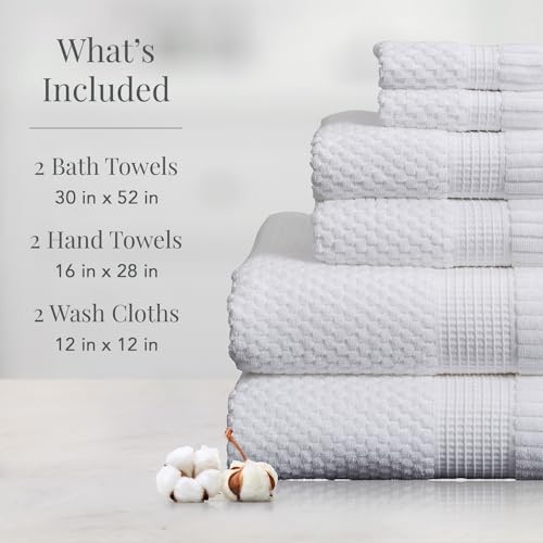 NY Loft 100% Cotton 6-Piece Bath Towel Set | White | Oeko-TEX | Quick-Dry | 30" x 52" Bath Towels | 16" x 28" Hand Towels | 12" x 12" Washcloths | Super Absorbent | Designer-Styled Texture - color: Bright White, size: 6 Piece Set