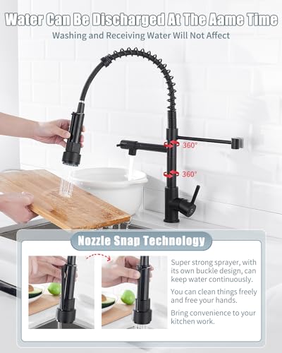 Kitchen Faucet, Black Kitchen Sink Faucets with Pull Down Sprayer, Single Handle Stainless Steel Faucets for Kitchen Sinks, Dual Function Spray Head, Farmhouse Kitchen Faucets,KF-B-8001 - color: A.Matte Black, style: 2.Faucet
