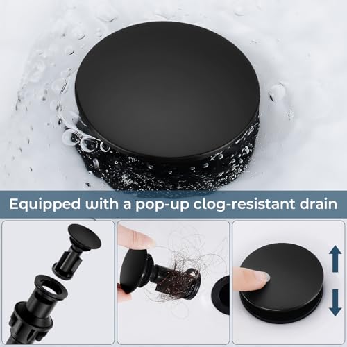 FGKQ 3-Hole 2-Handle Widespread Bathroom Sink Faucet, Matte Black | Stainless steel, pop-up drain included, 360°swivel spout, for vanity sink 3-hole mount, 8-in widespread - color: 1-Black