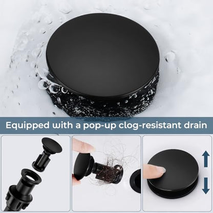 FGKQ 3-Hole 2-Handle Widespread Bathroom Sink Faucet, Matte Black | Stainless steel, pop-up drain included, 360°swivel spout, for vanity sink 3-hole mount, 8-in widespread - color: 1-Black