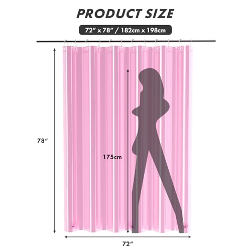 AmazerBath 72x78 Long Shower Curtain Liner, Clear Pink Plastic Shower Liner, Waterproof PEVA Shower Liners, Cute Lightweight Shower Curtains for Bathroom with 3 Magnets & 12 Rustproof Grommets - color: Clear Hot Pink, size: 72"W x 78"L (Pack of 1)