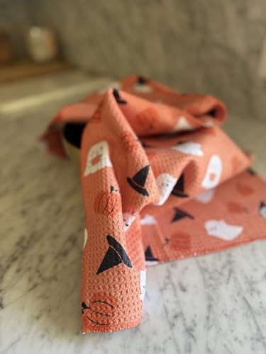 Kitchen Towels, Dish Towels for Kitchen, 2 Pc Kitchen Towel Set | Microfiber Waffle Towels, 16 x 26 inches, with Hanging Loops, Reusable Tea Towels, Cute Kitchen Towels - 2 Pack - color: Halloween Boo