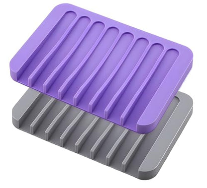 2pcs Self Draining Soap Holder Rack, Advanced Silicone Soap Dish Tray, Waterfall Drain, Suitable for Bathrooms, Kitchens, and Bathtubs, Extending Soap Life, Keeping Bars Dry and Easy to Clean (2)