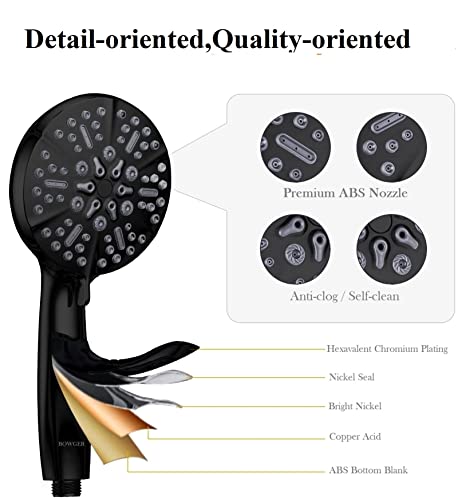 Matt Black Shower Head with Handheld Spray High Pressure-Multifunction Strong Flow Rain Massage Showerhead with Extra long Hose and Adjustable Overhead Holder – La Mejor Regaderas Modernas Para Ducha - color: Matte Black, style: 5 Modes