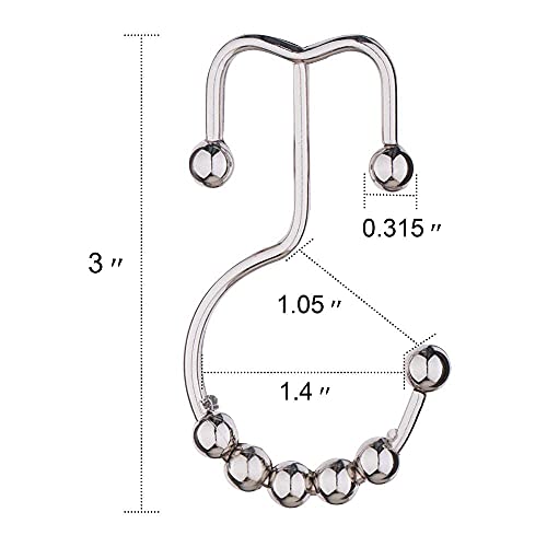 Double Shower Curtain Hooks - Set of 12 Metal Shower Curtain Rings - Double Glide Shower Hooks for Bathroom Curtain (Nickel) - color: Nickel