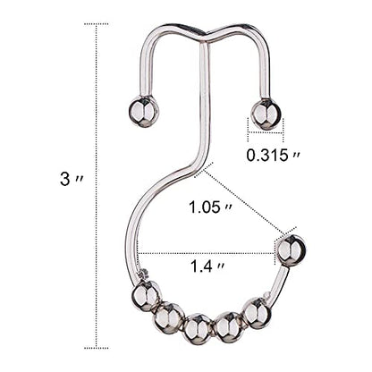Double Shower Curtain Hooks - Set of 12 Metal Shower Curtain Rings - Double Glide Shower Hooks for Bathroom Curtain (Nickel) - color: Nickel