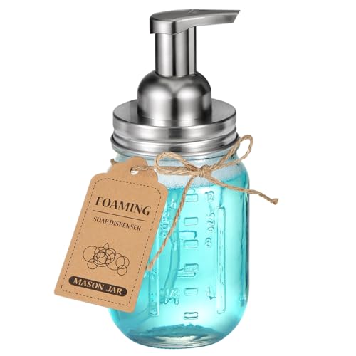 Amolliar Mason Jar Foaming Soap Dispenser, Foam Dispenser, Brushed Nickel | Rustproof Stainless Steel Lid Plastic Soap Pump, Rustic Farmhouse Decor, 16OZ Refill Hand Soap Dispenser for Bathroom Kitchen - color: Brushed Nickel, size: 1 Pack