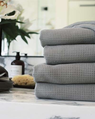 Cozy Earth Waffle Bath Towels, Mini Textured Waffle Weave Pattern | 60% Cotton 40% Viscose from Bamboo Bath Towels 30 x 58 Inches, Soft and Absorbent Terry, 2 Pack Charcoal - color: Charcoal, size: Bath Towel