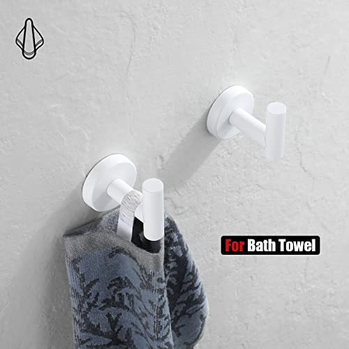 JQK Bathroom Towel Hook White, Coat Robe Clothes Hook for Bathroom Kitchen Garage Wall Mounted (2 Pack), 304 Stainless Steel 0.8mm Thicken, TH100-WH-P2 - color: White, size: 2 Pack