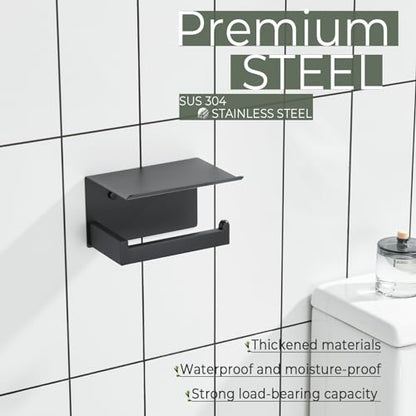 KOKOSIRI Black Toilet Paper Holders with Shelf Bathroom Toilet Paper Roll Holder SUS304 Stainless Steel Wall Mounted, Matte Black, B2010BK - color: Matte Black, size: With Shelf(1 Pack)