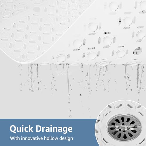Yolife Square Shower Mat, 27" x 27" Large Shower Mat with Center Drain Hole, Soft TPE Non Slip Shower Mats for Inside Shower with Suction Cups, Anti Slip Washable Shower Floor Mat, White - color: White
