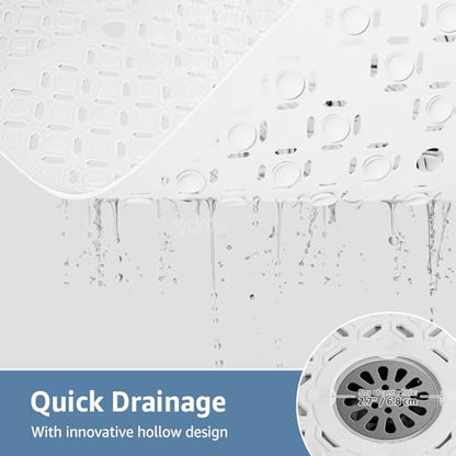 Yolife Square Shower Mat, 27" x 27" Large Shower Mat with Center Drain Hole, Soft TPE Non Slip Shower Mats for Inside Shower with Suction Cups, Anti Slip Washable Shower Floor Mat, White - color: White