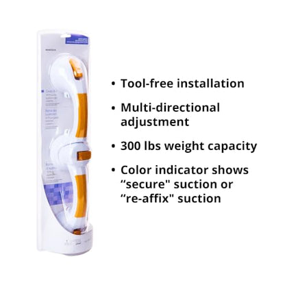 McKesson Plastic Rotating Suction Cup Bathroom Grab Bar, 9.75 in, 1 ct | Rotating Suction-Cup Grab Bar,White / Yellow,Plastic,Not Made with Natural Rubber Latex - size: 19-3/4 Inch Length (1 ct)