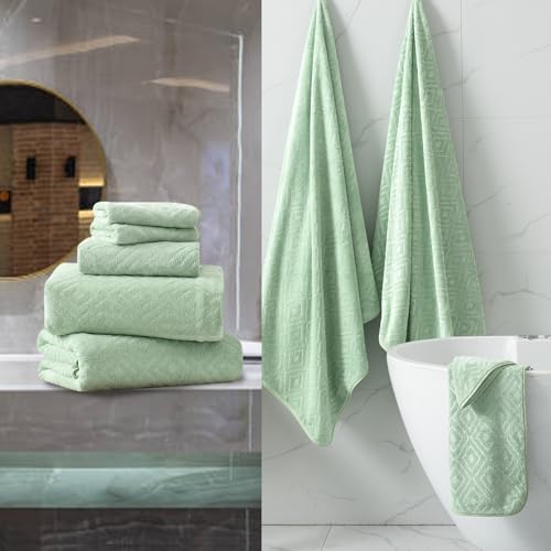 Smuge 18-Piece Bath Towel Set, Include 6 Bath Towel Sheets, 6 Hand Towels and 6 Washcloths - Highly Absorbent Quick Dry 100% Microfiber,Ultra Soft Bathroom Towel Set (Light Green) - color: Light Green, size: 18 Pcs Bath Towel Set