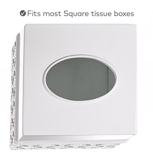 Mirror Damask White & Gray Square Resin Tissue Box Cover with Bottom Slider - color: Square Tissue Box Cover