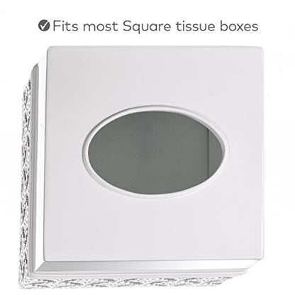 Mirror Damask White & Gray Square Resin Tissue Box Cover with Bottom Slider - color: Square Tissue Box Cover