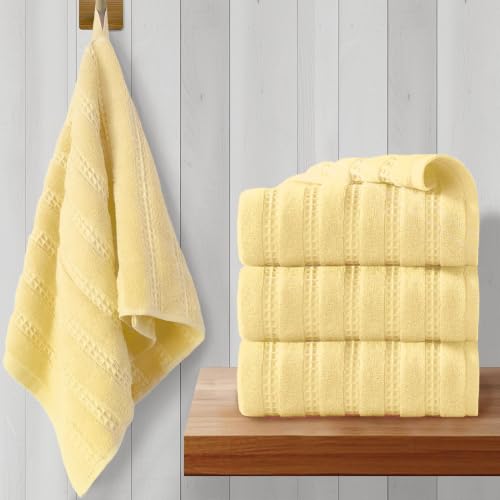 VOOVA & MOVAS Hand Towels 4PC,13"x30", 100% Cotton,with Loop,Yellow | Waffle Weave Fabric, Soft Lightweight & Absorbing, Quick Dry & Non-fading, Unshrinkable - color: Yellow