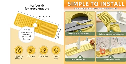 Sink Splash Guard – Pack of 2 Silicone Faucet Mats Non-Slip Foldable Drip Catcher for Kitchen & Bathroom, Green & Yellow 15.7 x 4.7 in Dish Soap & Sponge Hand Sanitzer Organizer Moho Prevention