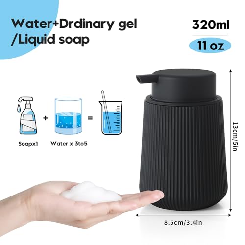 YAUKPH Striped Foaming Hand Soap Dispenser Black | with Leak-Proof Pump for Bathroom and Kitchen Countertop 11oz - color: Black, size: Foaming Dispenser