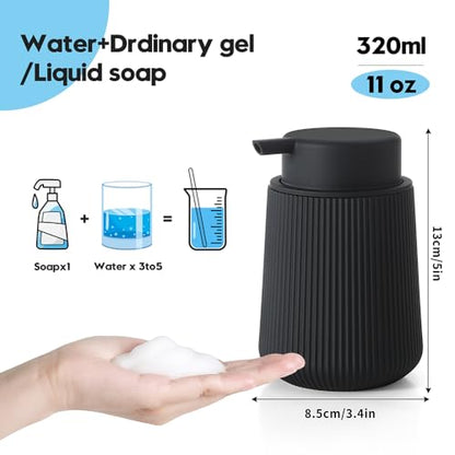YAUKPH Striped Foaming Hand Soap Dispenser Black | with Leak-Proof Pump for Bathroom and Kitchen Countertop 11oz - color: Black, size: Foaming Dispenser