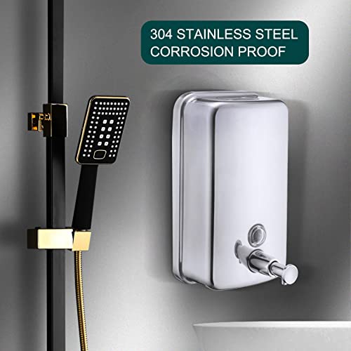 Commercial Soap Dispenser Wall Mount Stainless Steel, 34 fl.oz. | 1000ml Manual Liquid Pump Rust-Proof Leak Free for Bathroom - size: 34 fl oz