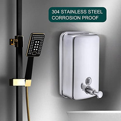 Commercial Soap Dispenser Wall Mount Stainless Steel, 34 fl.oz. | 1000ml Manual Liquid Pump Rust-Proof Leak Free for Bathroom - size: 34 fl oz