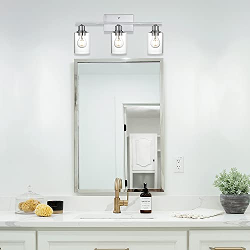 3 Light Wall Light Fixture with Clear Glass Shade Classic Bathroom Vanity Lighting Fixture in Chrome Finish Metal Wall Mounted Lamp for Powder Room Hallway - color: Chrome, size: 3 Light