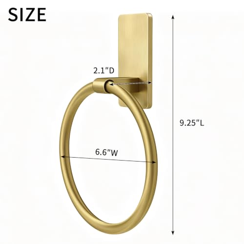 STWWO Gold Towel Ring for Bathroom, Adhesive Hand Towel Holder for Bathroom, Kitchen, No Drill | for Bath RV Kitchen, Self Adhesive Wall Mounted, No-Drill Stick On, Brushed Gold - color: Gold