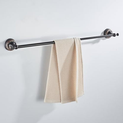 Oil Rubble Bronze Brass Single Towel Bar, Adjustable 15.5 to 27.5 Inch Bath Towel Bar Rack for Bathroom Towel Holder, Wall Mounted Black Bathroom Hardware Accessories,Pattern Carving Design - color: Single Towel Rack