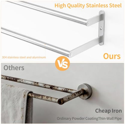 KLJKPA Double Towel Bar, Towel Holder for Bathroom, Brushed Nickel | Towel Rack for Bathroom Wall Mounted, Stainless Steel Double Bath Towel Bar - color: Brushed Nickel