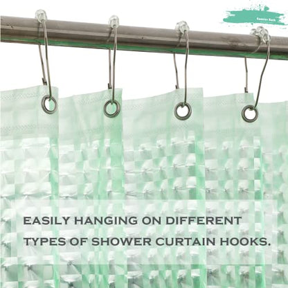 Green 3D Crystal Plastic Shower Curtain Liner, 72x72 Inch Thin Lightweight Ice Cube Plastic Bathroom Shower Showroom Inner Curtain with Rustproof Metal Grommet Holes and Weighted Magnets - color: B-green, size: 72"W x 72"L (Pack of 1)