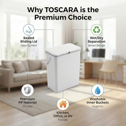 3.2 Galoon Kitchen Compost Bin with lid | Odorless Hanging Trash Can with Sliding Lid for Dry & Wet Waste – 12 L Wall-Mounted Garbage Can for Kitchen Cabinet. Under Sink Trash can for Office.