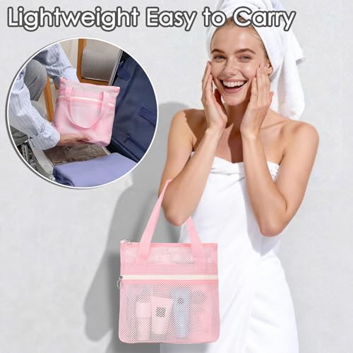 GYEUKHAM Portable Mesh Shower Caddy with 2 Zipper Pockets & Dual Handles, Quick-Drying Hanging Shower Tote for College Dorm, Gym, Travel & Camping, Pink - color: Small-Pink-1 Pack