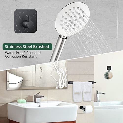 JiGiU 16-Inch Towel Bar, Self Adhesive Bath Hardware Set Bathroom Towel Holder with Toilet Paper Holder & 3 Packs Towel Hooks Stainless Steel Bathroom Hardware Accessory Kit, No Drilling-Black | Wall Mounted Towel Holder, Bathroom Accessories, Stainless S