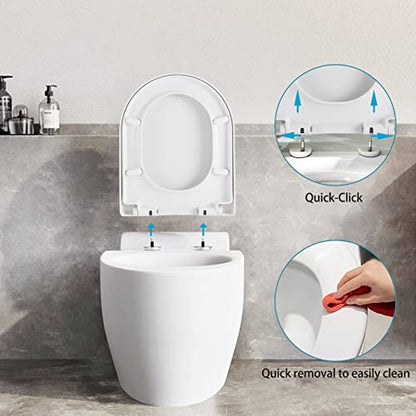 Toilet Seat D Shape Soft Close Quick Release Easy Clean Toilet Seat Replacement with Non-Slip Bumpers for Bathroom White