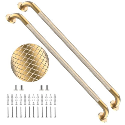 36 Inch Brushed Gold Shower Grab Bar with Anti-Slip Knurled Grip | YuanDe Stainless Steel Bathroom Grab Bars,Shower Handrail Support, Handicap Elderly Balance Assist Handles-2Packs - color: Brushed Gold, size: 36inch-2Pack