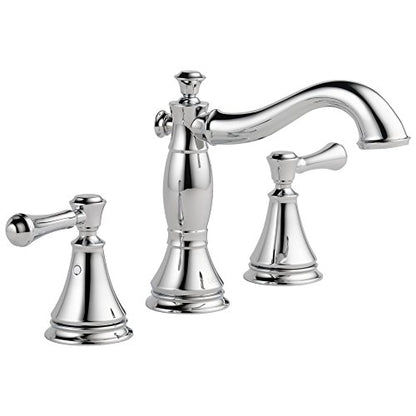 Delta Cassidy Chrome Bathroom Faucet 3 Hole, 8 Inch Widespread Bathroom Sink Faucet for Vanity, Metal Push-Pop Drain Assembly, Chrome 3597LF-MPU - color: Chrome