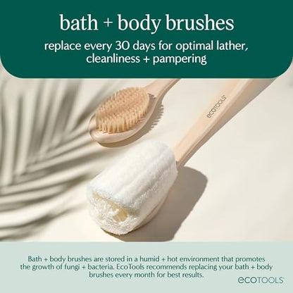 EcoTools Bath Bristle Brush, Back Scrubber for Shower with Long Handle | Smooth skin daily, body brush for showering with bamboo handle, vegan, cruelty-free, nylon bristles, back brush for shower - size: 1 Count (Pack of 1)