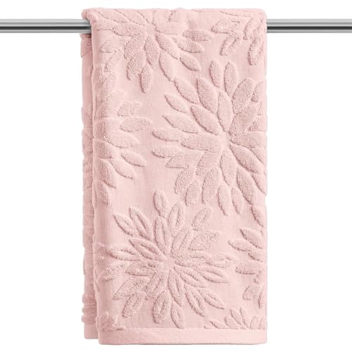 Artoid Mode 1 Pc Pink 3D Dahlia Floral Jacquard Hand Towels for Bathroom, 100% Cotton Soft Absorbent Bathroom Decor Towels, 13.7 x 29.5 Inch - color: Pink, size: 13.7" x 29.5", 1PC