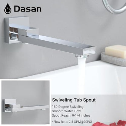 DASAN Tub Shower Faucets Sets Complete Chrome Bathtub Shower System with Tub Spout, Bathtub Faucet Set Tub and Shower Faucet Combo Trim Kit with Rough-in Valve, DA-SS03PC-S10W - color: Chrome