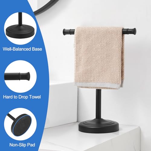RUMOSE Matte Black Hand Towel Holder Stand Countertop Towel Rack | 13 Inch Bathroom Kitchen Vanity T-Shape Towel Stand Free Standing Stainless Steel Towel Bar Towel Ring - color: Matte Black