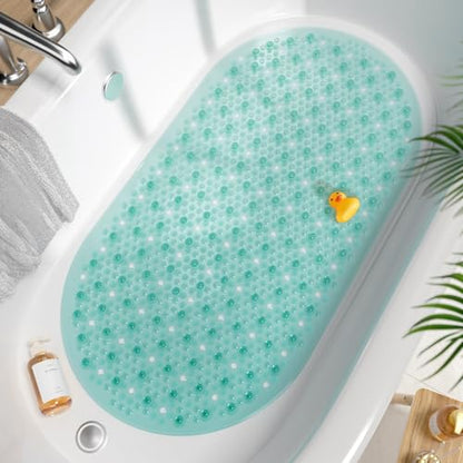 HITSLAM Oval Bathtub Mat Non Slip, 27x15 Inch Bubble Bath Tub Mat for Bathroom, Machine Washable Shower Mat with Suction Cups and Drain Holes, Green - color: Green, size: 27" x 15" (Oval)