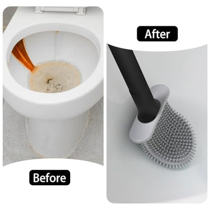 Black Toilet Brush, Toilet Bowl Brush, Silicone Toilet Brush and Holder, Compact Size, Toilet Brushes & Holders for Dead Corner Clean, Ventilation Slots Base