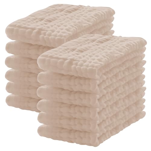 Lovely Care 12 Pack Muslin Burp Cloths 100% Cotton Muslin Cloths Large 20''x10'' Extra Soft and Absorbent Baby Burping Cloth - Brown - color: Brown, size: 10x20 Inch (Pack of 12)