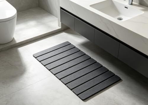 Foldable Stone Bath Mat Quick Dry Non-Slip 23.6 x 15.5 in Bathroom | Foldable Stone Bath Mat with Non-Slip, Diatomaceous Earth Bath Mat with Non-Slip Mat,Quick Dry, Stone Material, Bathroom Use - color: Grey