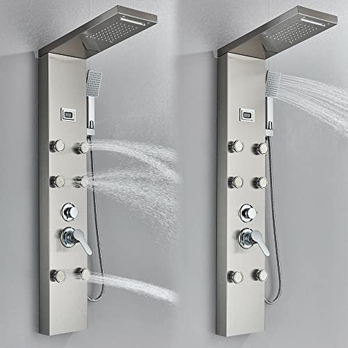 Rainfall and Waterfall Shower Panel Tower with Massage Body Jets Mixer