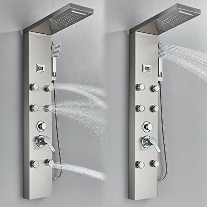 Rainfall and Waterfall Shower Panel Tower with Massage Body Jets Mixer