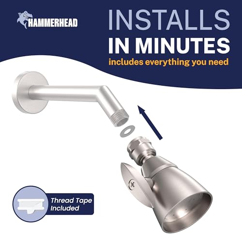 HammerHead Showers® Solid Metal 2 Inch High Pressure Shower Heads - BRUSHED NICKEL – 2.5 GPM Shower Heads High Pressure - High Flow Shower Head with ADJUSTABLE SPRAY PATTERN - Fixed Shower Head - color: Brushed Nickel, size: 2.5 GPM Standard
