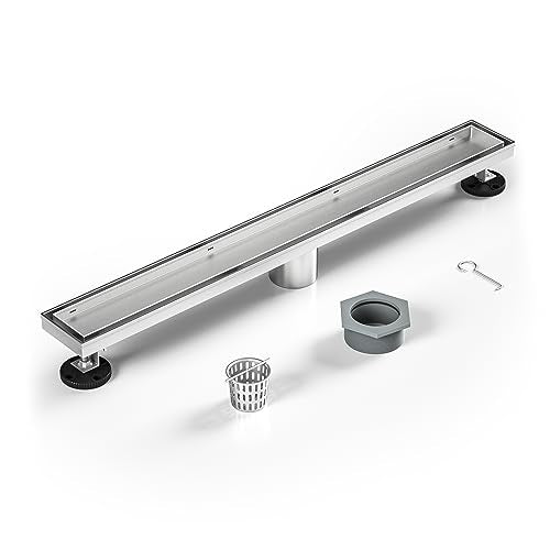Linear Shower Drain, 304 Stainless Steel Floor Drain 24" | with Tiled Insert Grate & Hair Strainer, Bathroom 2-in-1 Tiled in Drain, CUPC Certified - color: Brushed, size: 24''