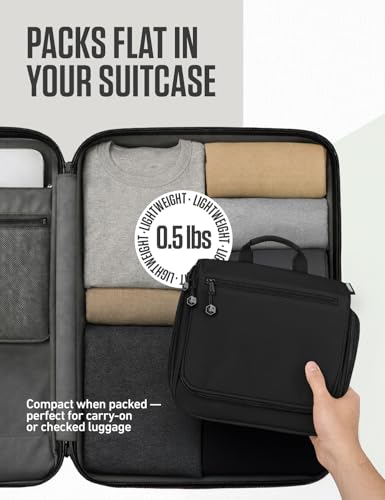 VENTURE 4TH Hanging Travel Toiletry Bag, 18 Compartments - Black | Hangs on rails, hooks or doors; stands upright. Removable TSA pouch. Water-resistant Nylon 290D Twill, reinforced stitching. - color: Black